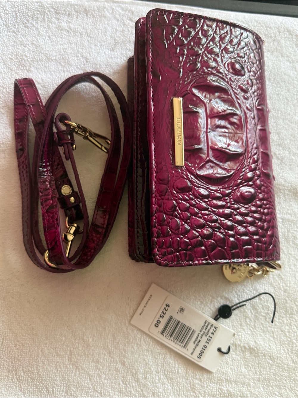 Brahmin Embossed Croc Convertible Key & Card Holder in Deep Berry